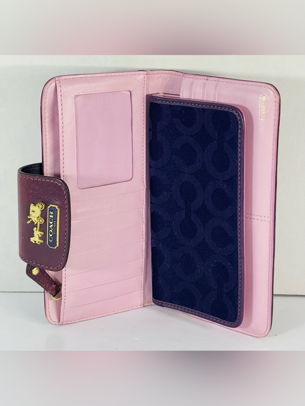 Coach Purple Signature Continental Wallet with Burgundy Trim and Gold Logo - Picture 4 of 13